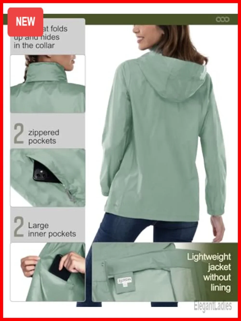 Waterproof Lightweight Packable Rain Jacket with Hood